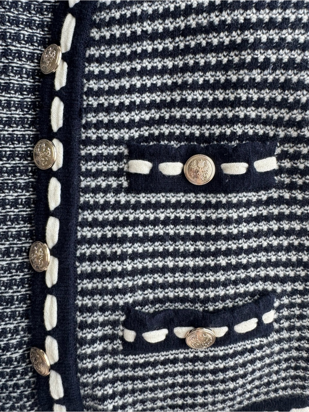 Elie Tahari Navy and White Alta Cardigan Wool/Cashmere - Picture 8 of 12